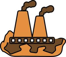 Fabrik Verschmutzung von Luft und Boden Symbol im braun und Orange Farbe. vektor