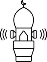 Moschee Minarett mit Lautsprecher schwarz dünn Linie Symbol. vektor