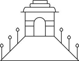 rajpath Indien Tor Symbol im schwarz Linie Kunst. vektor