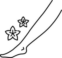 schwarz geradlinig nackt Fuß mit Blume zum Spa Pediküre Symbol. vektor