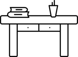 bok med penna hållare på skrivbord svart översikt ikon. vektor