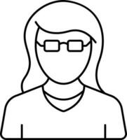 Auge Brille tragen jung Clever Frau Karikatur Symbol im linear Stil. vektor