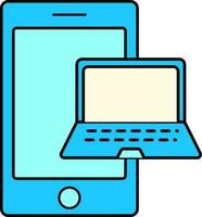 isolerat smartphone med bärbar dator blå och gul ikon. vektor