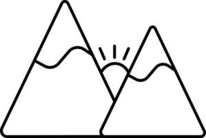 Illustration von Sonne hinter Berg dünn linear Symbol. vektor