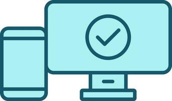 prüfen Kennzeichen Desktop Bildschirm mit Smartphone Symbol im Türkis Farbe. vektor