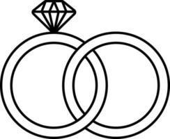 isoliert Hochzeit Ringe Symbol im schwarz Linie Kunst. vektor