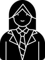 Geschäft oder Schüler Frau schwarz und Weiß Symbol. vektor