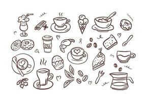 Vektor Illustration auf das Thema von Kaffee und Nachspeisen, Kaffee Zeit Sammlung im Gekritzel style.coffeeshop Sammlung gezeichnet Hand.