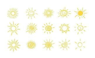 Sol ikon vektor symbol set.vektor illustration.set av annorlunda solar i klotter stil.