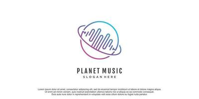 planet musik logotyp med modern gradient linjekonst stil premium vektor
