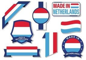 Sammlung von gemacht im Niederlande Abzeichen Etiketten Niederlande Flaggen im Band Vektor Illustration