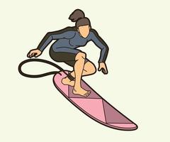 surfare surfing sport kvinnlig spelare rörelse vektor