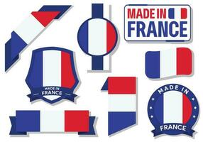 Sammlung von gemacht im Frankreich Abzeichen Etiketten Frankreich Flaggen im Band Vektor Illustration