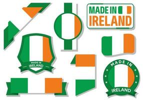Sammlung von gemacht im Irland Abzeichen Etiketten Irland Flaggen im Band Vektor Illustration
