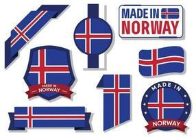 samling av tillverkad i Norge märken etiketter Norge flaggor i band vektor illustration fri vektor