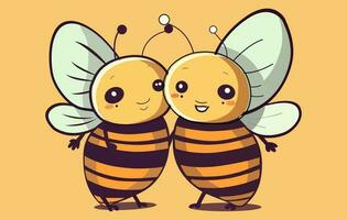 Karikatur Biene umarmen Karikatur Symbol eingestellt, süß Bienen fliegen Über das Blume. Vektor Illustration im eben Stil