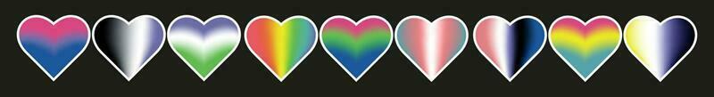 lgbtq uppsättning av holografiska ikoner retro stil design. klistermärken HBTQ, könlös, icke-binär, transpersoner, genderfluid, pansexuell, bisexuell, genderqueer, polysexuell vektor