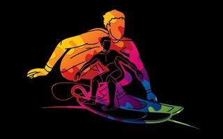 abstrakt grupp surfare sport manliga spelare tecknad vektor