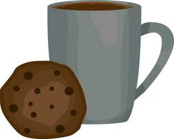 en kopp med en dryck te, kaffe med småkakor med choklad pommes frites mellanmål vektor