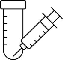 schwarz linear Stil Prüfung Tube und Spritze eben Symbol. vektor