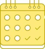 tre datum märkning kalender gul och vit ikon. vektor