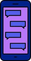 uppkopplad chatt form smartphone ikon i blå och lila Färg. vektor
