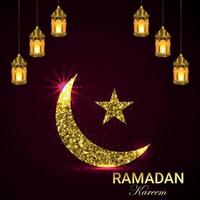 Ramadan Kareem islamisches Festival Einladungsgrußkarte mit goldenem Mond und Stern vektor