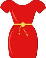 rot Hälfte Ärmel Mini Kleid mit golden Kette eben Symbol. vektor