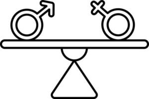 manlig och kvinna kön symbol på balans skala svart linjär ikon. vektor