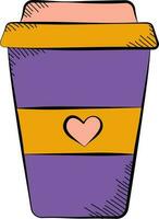 platt stil hjärta symbol kaffe kopp orange och lila ikon. vektor
