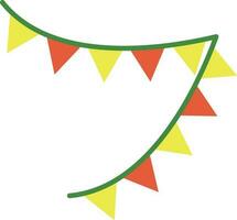 Gelb und rot Dreieck Wimpel Flagge hängen eben Symbol. vektor
