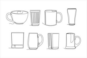 glas kopp kontinuerlig linje konst vektor uppsättning illustration