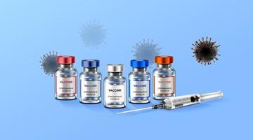 Impfstoffflasche mit Coronavirus-Impfstoff-Impfstoffflasche und Spritzeninjektionswerkzeug für Covid 19 vektor