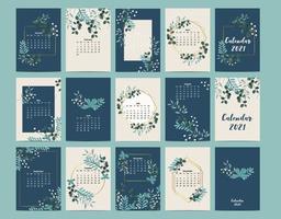 söt kalender 2021 med blad, blomma, naturlig. kan användas för utskrivbar grafik vektor