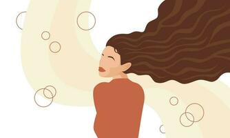 abstrakt kvinna med tjock lockigt lång hår på ett abstrakt bakgrund. frisyr. skönhet salong baner begrepp. vektor illustration på vit bakgrund.