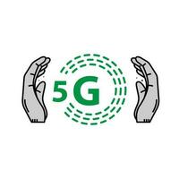 5g unterzeichnen. Hände mit 5g Symbol. Vektor Illustration. auf Weiß Hintergrund.