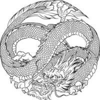 Drachen im Kreis Tattoo.Unendlichkeit Chinesisch Drache.traditionell japanisch Drachen isolieren auf Weiß Hintergrund. vektor