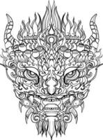 hand dragen ansikte drake och thai linje konst. isolera på vit och illustration drake.drake symboler, olika geometrisk former. vektor