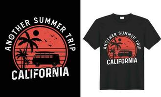 Sommer- T-Shirt Design. Sommer- Paradies, Surfen Paradies, Pause das Wellen, Meer Strand, Kalifornien Strand, Santa Monica Strand mit Palme Bäume Silhouetten, Typografie, drucken, Vektor Illustration.global Farbfelder.