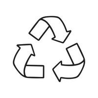 Recycling Zeichen Gekritzel. Wiederverwendung Symbol zum ökologisch Design im skizzieren Stil. Null Abfall Lebensstil. Vektor Illustration isoliert auf Weiß Hintergrund.