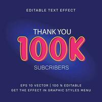 danken Sie 100k Abonnenten editierbar Text vektor