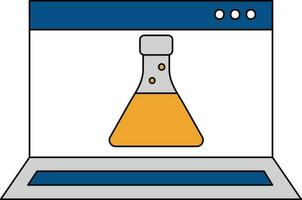 erlenmeyer flaska i bärbar dator skärm gul och blå ikon. vektor