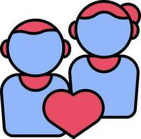 ansiktslös par med hjärta ikon i blå och rosa Färg. vektor