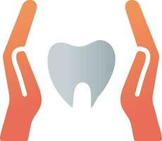 Hände schützen Zahn Symbol im Orange und grau Farbe. vektor