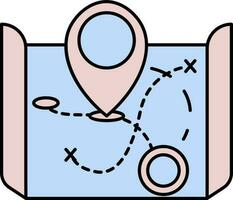 rosa och blå skatt Karta plats ikon eller symbol. vektor