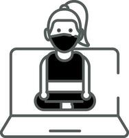 schwarz und Weiß Farbe weiblich online Yoga Klasse von Laptop Symbol. vektor