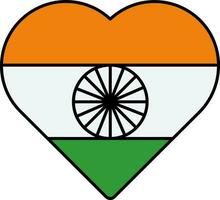 indisk flagga hjärta ikon i platt stil. vektor