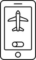 linjär stil flygplan läge i smartphone ikon. vektor