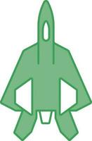 Kämpfer Flugzeug Symbol im Grün und Weiß Farbe. vektor