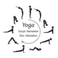 surya namaskar en solhälsning yoga asanas sekvens uppsättning vektorillustration vektor